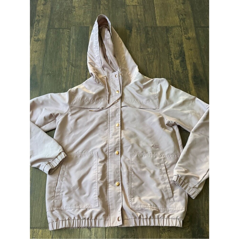 Volcom Women's Hooded Rain Jacket in Light Pink Size M